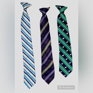 3 Boys Clip On Tie Lot Cherokee DOG /BERGAMO NY Silk Purple Stripe/Yellow Blue